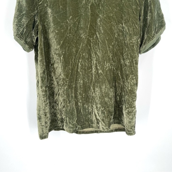 Anthropologie Kyla Seo Olive Green Velvet Velour Short Sleeve Handmade Crewneck - Picture 4 of 7